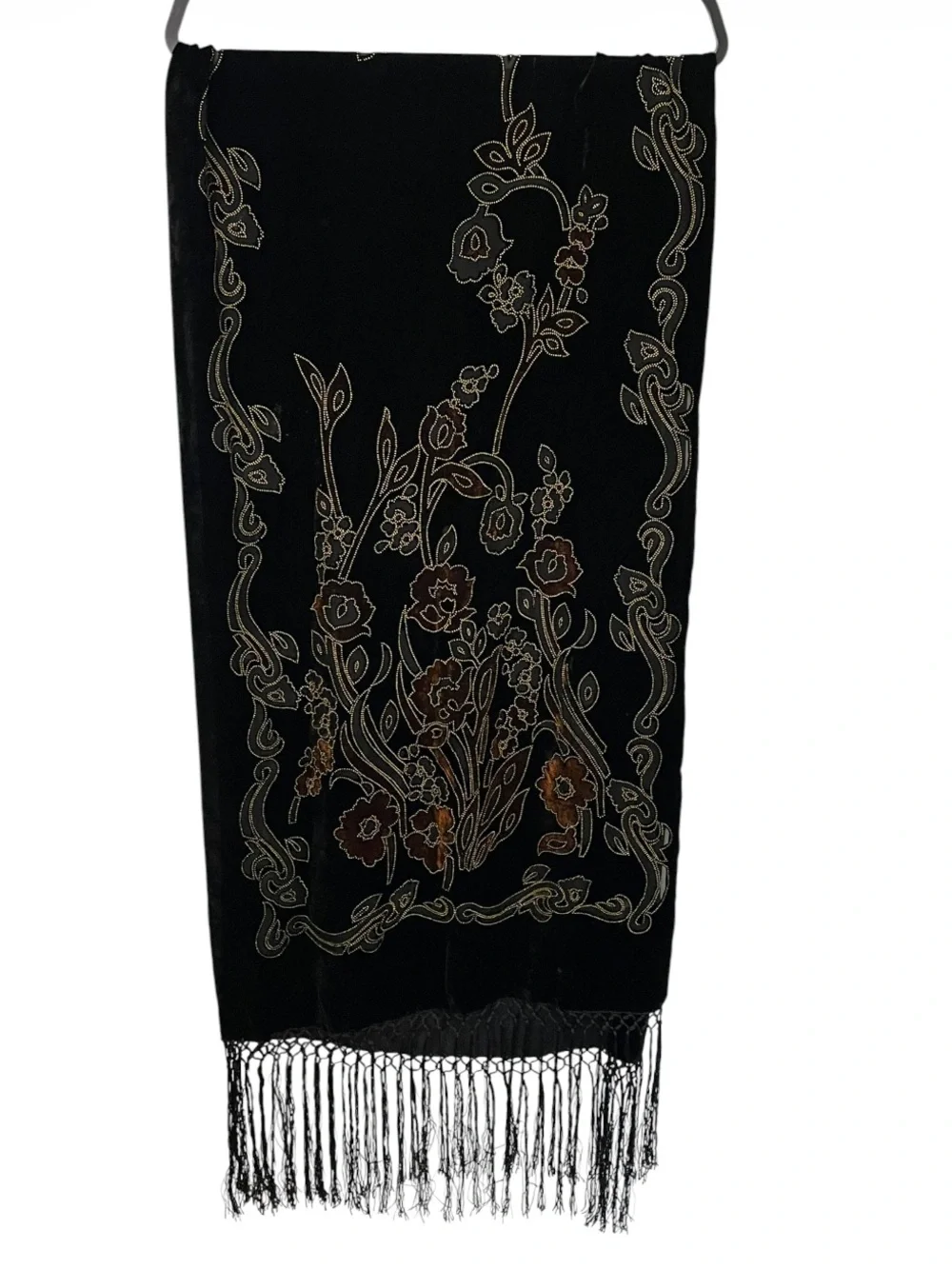 ManaGrove & NY Black Velvet Burnout  Fringe Scarf